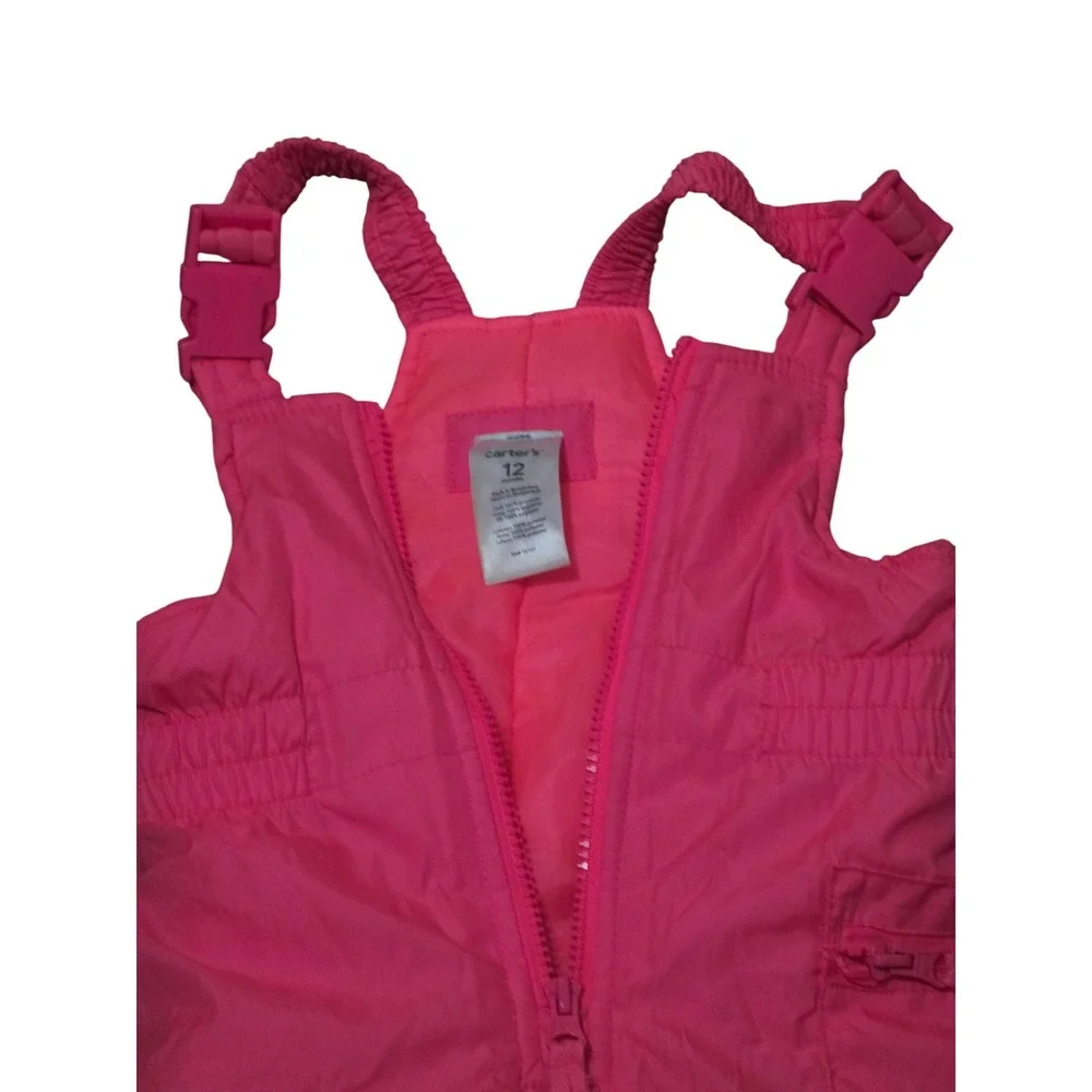 Carters Pink Snow Bibs Overalls Pants Toddler Baby 12 Months Winter Ski‎